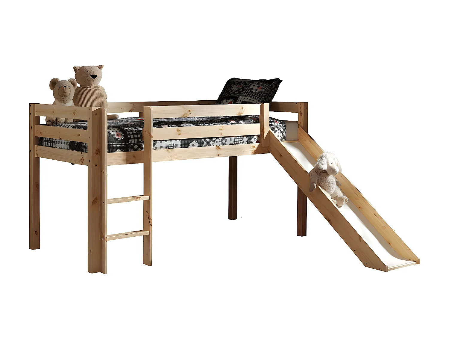 Pack - Lit Enfant Toboggan, Tente & 3 Pochettes "Pino Birdy" Naturel