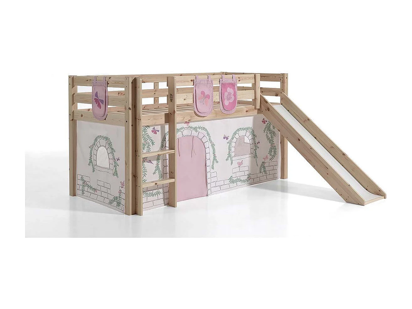 Pack - Lit Enfant Toboggan, Tente & 3 Pochettes "Pino Birdy" Naturel