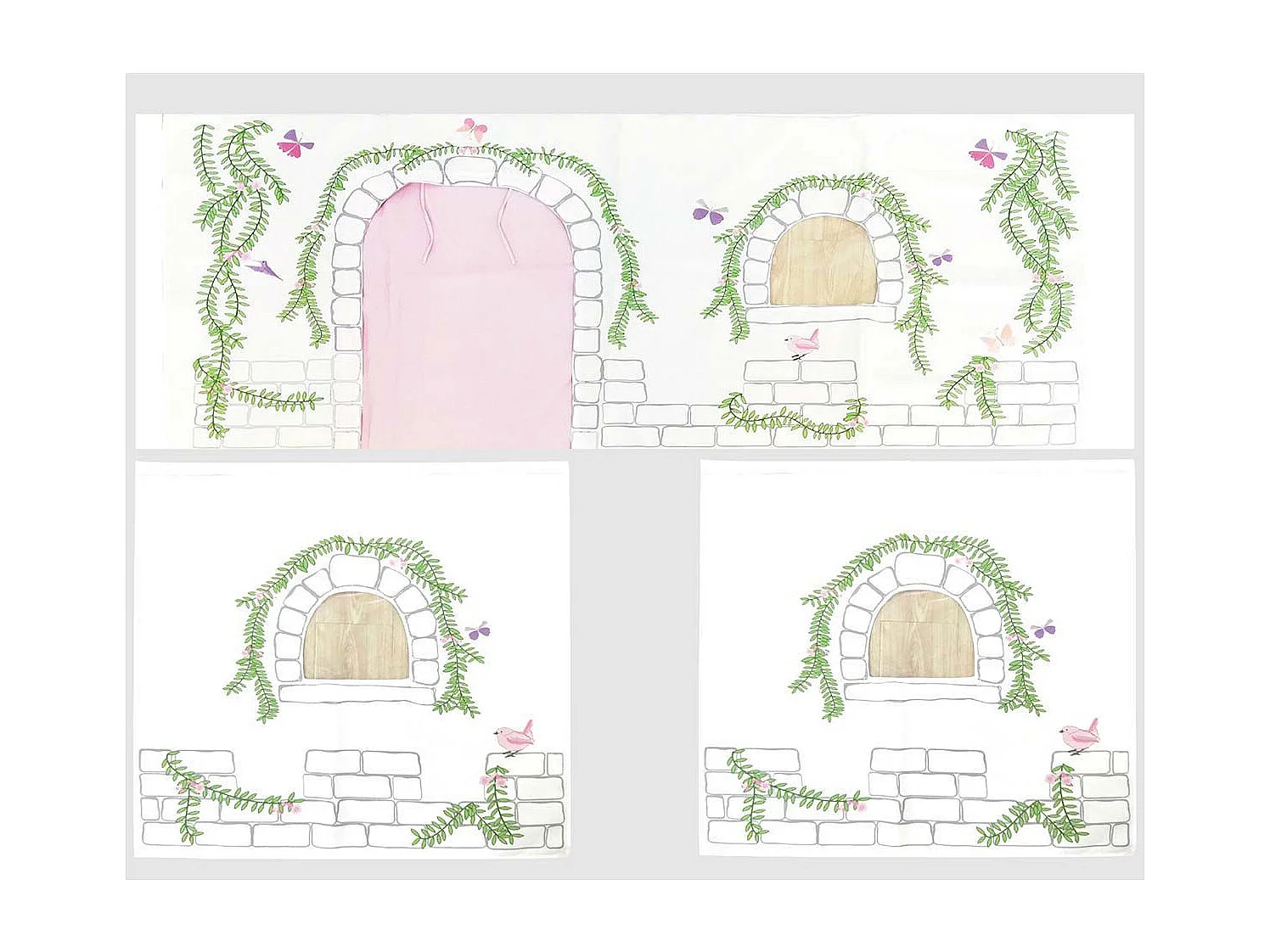 Pack - Lit Enfant Toboggan, Tente & 3 Pochettes "Pino Birdy" Naturel