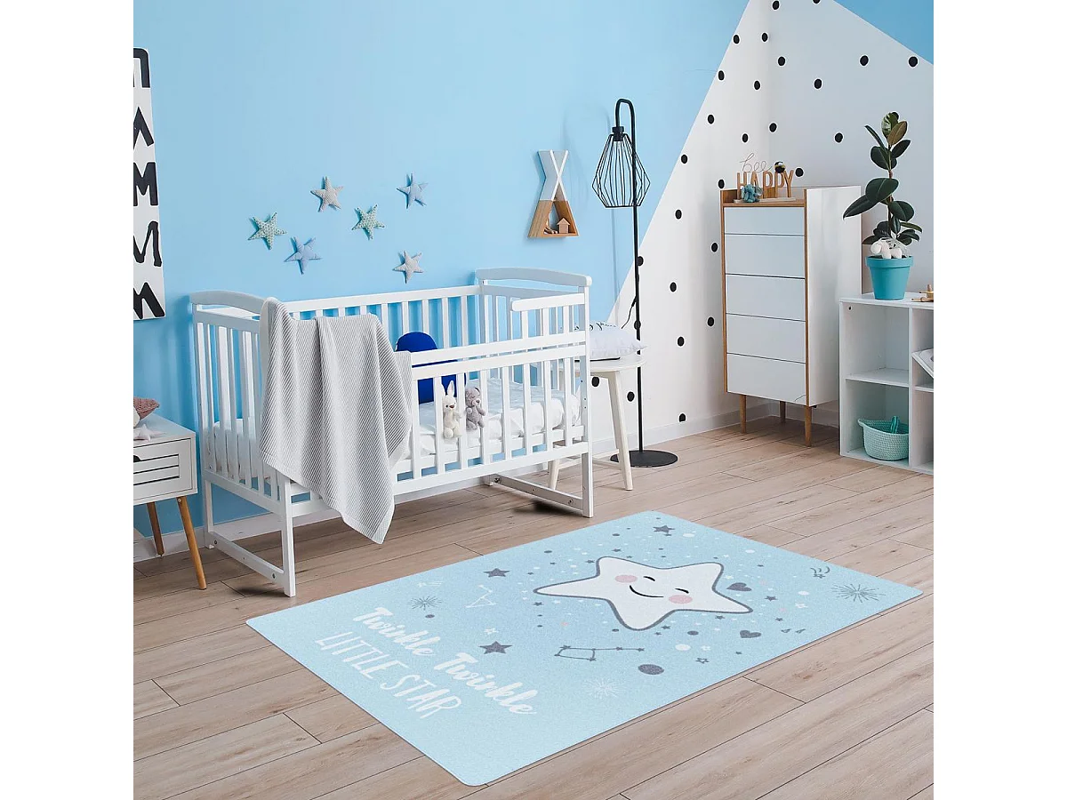 Tapis enfant 160x230 Lavable 30° TWINKLE bleu et crème