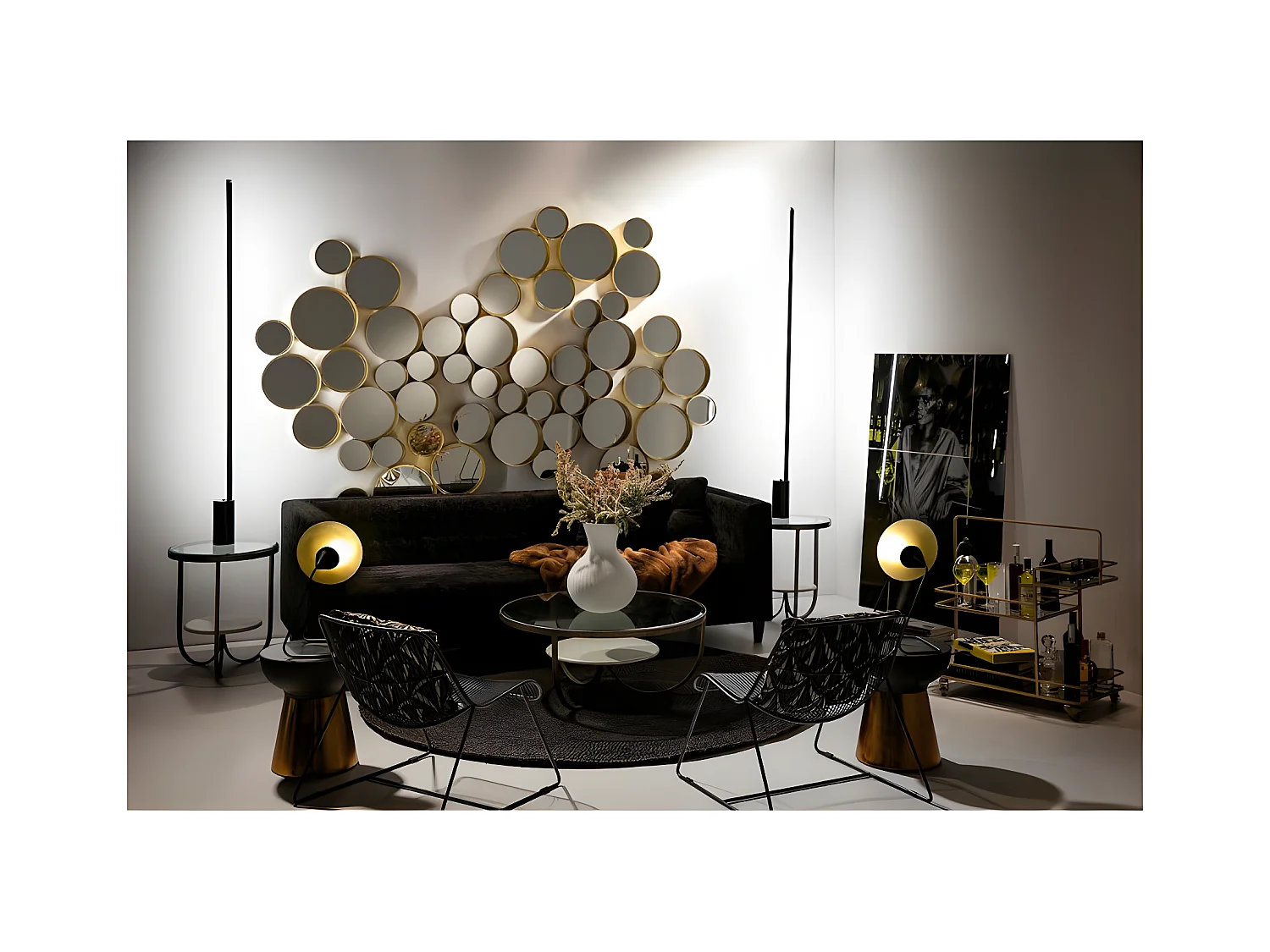 Miroir mural 7 ronds métal doré Kaïra
