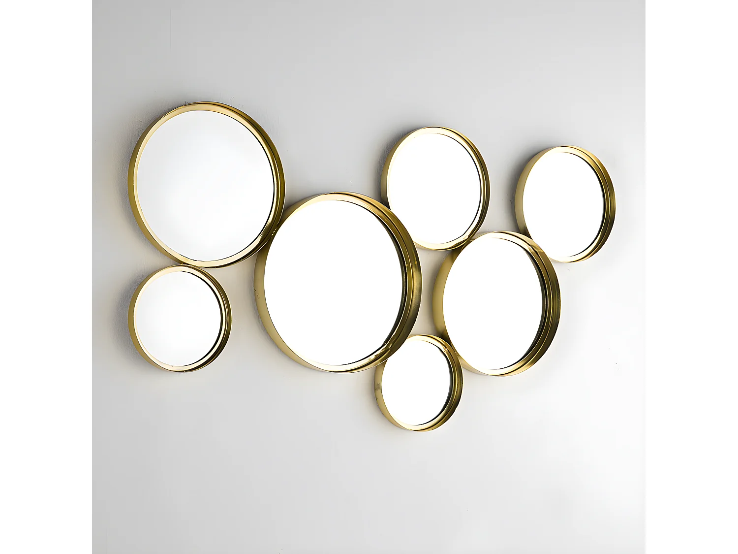 Miroir mural 7 ronds métal doré Kaïra