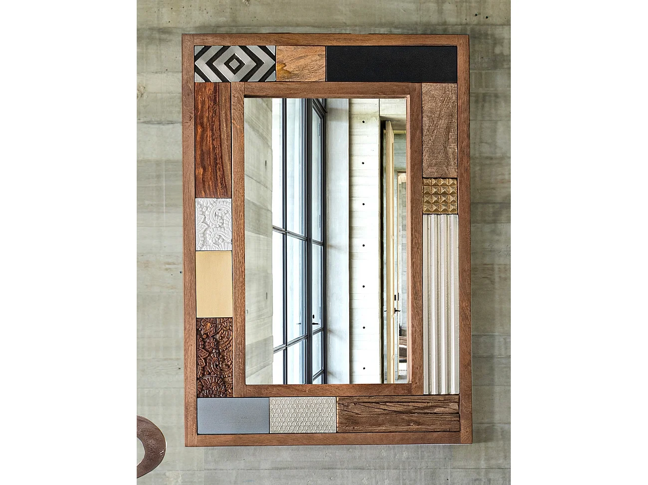 Doki veelkleurige spiegel van gerecycled hout 100 cm