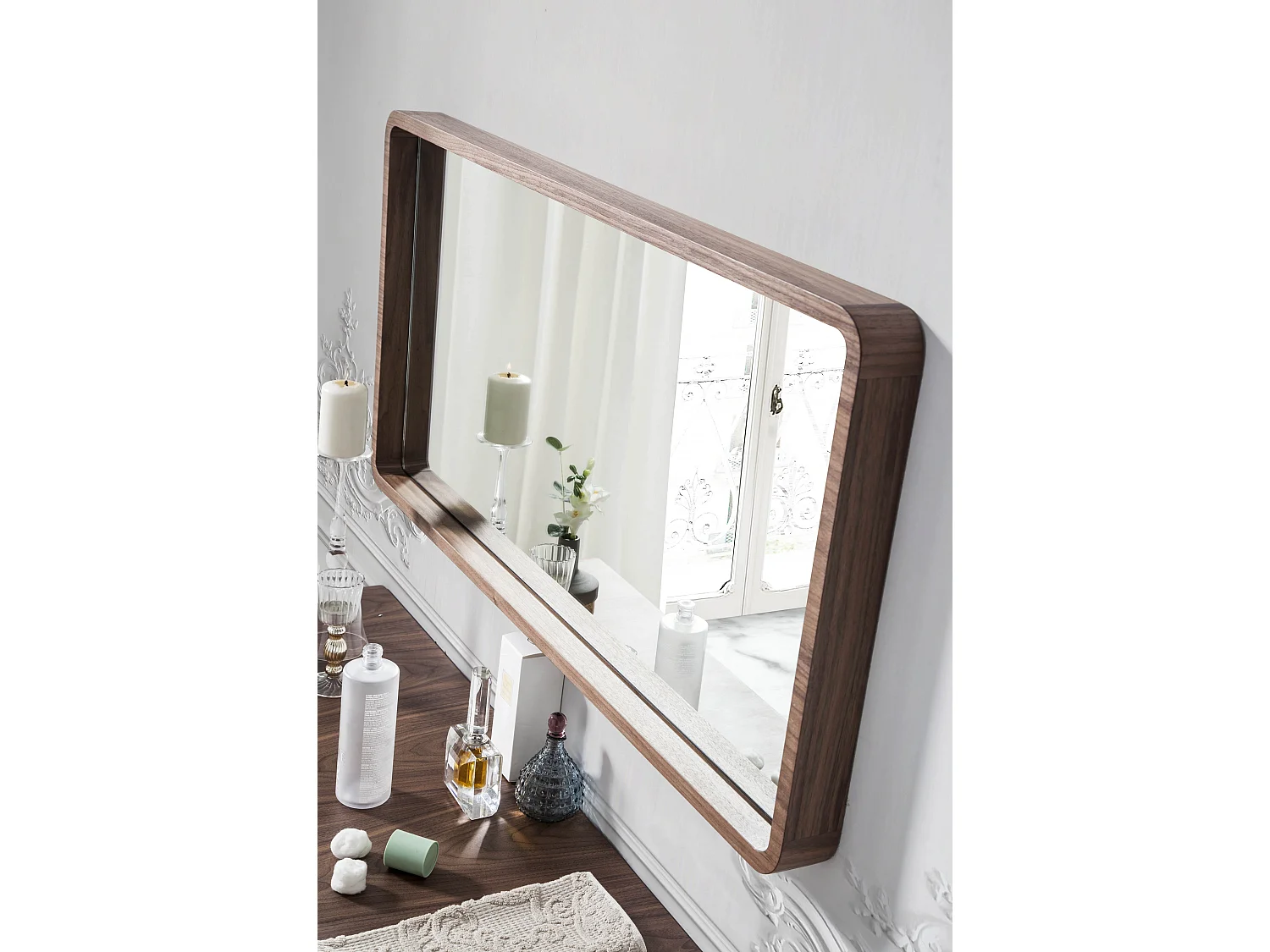 Miroir mural bois plaqué noyer Hena 100cm