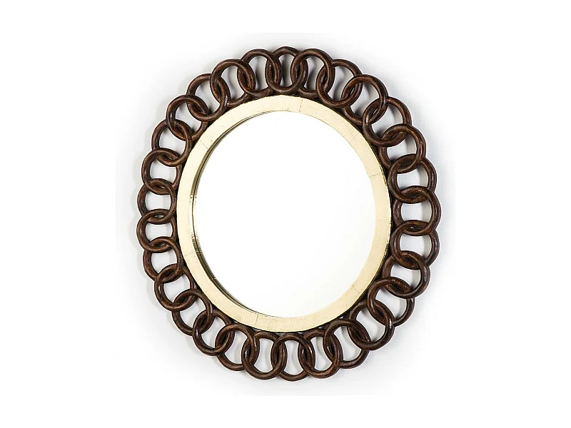 Miroir mural rond bois foncé et métal doré Caesar D 91cm