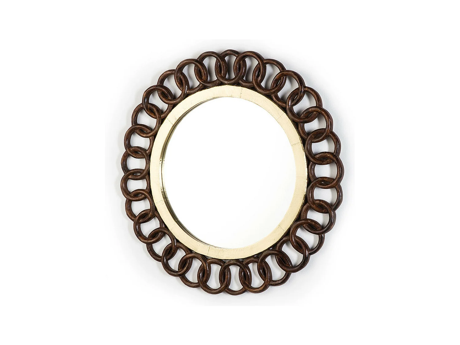 Miroir mural rond bois foncé et métal doré Caesar D 91cm