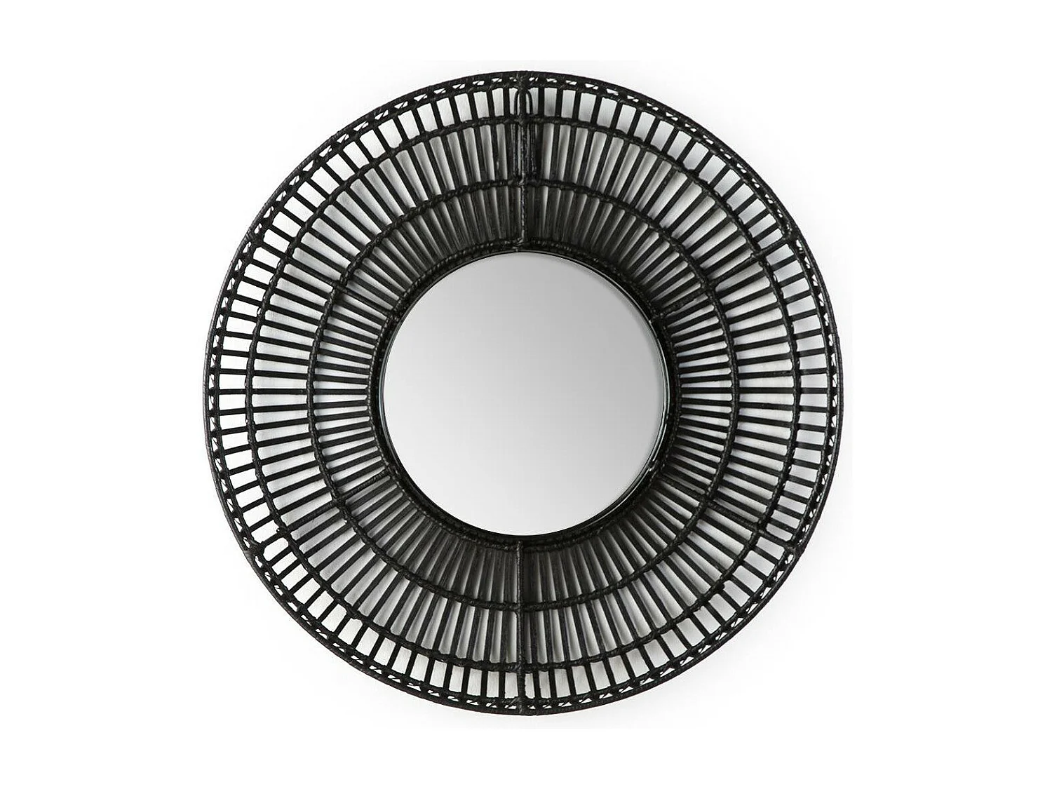 Ronde zwarte rieten wandspiegel Gaell D 70 cm