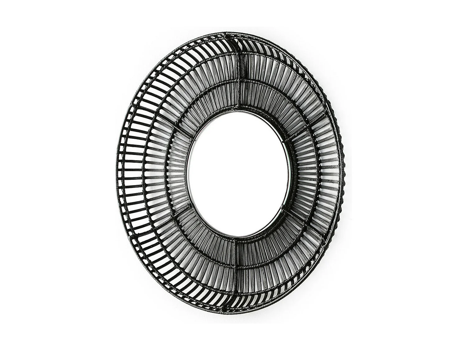 Ronde zwarte rieten wandspiegel Gaell D 70 cm