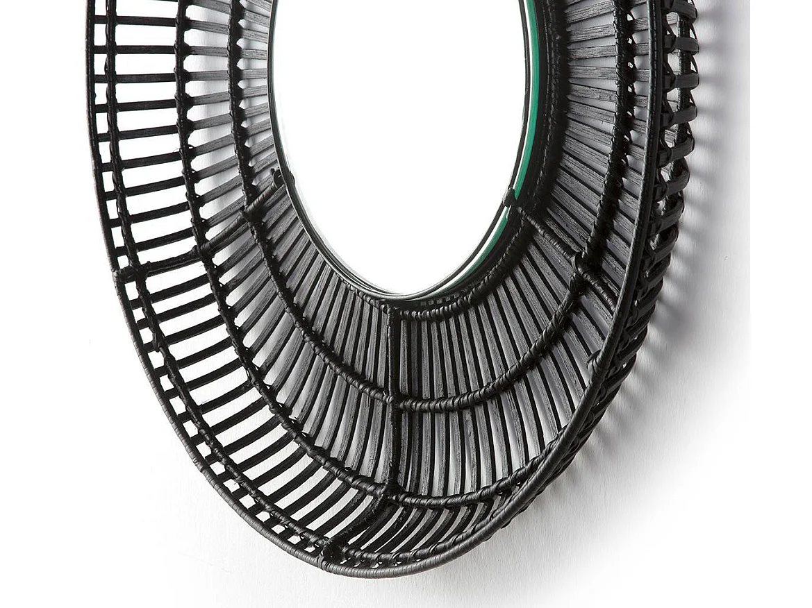 Ronde zwarte rieten wandspiegel Gaell D 70 cm