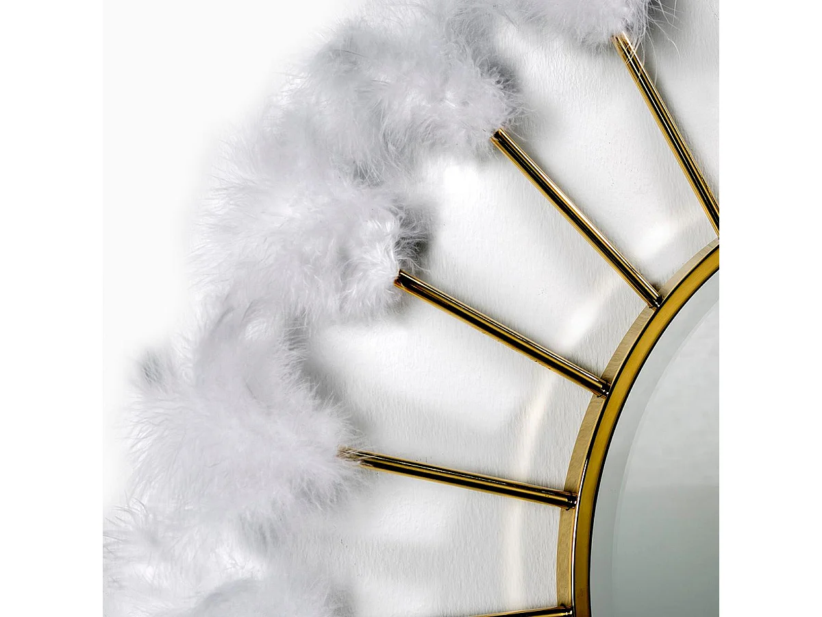 Miroir mural rond métal doré et plumes Chikitta