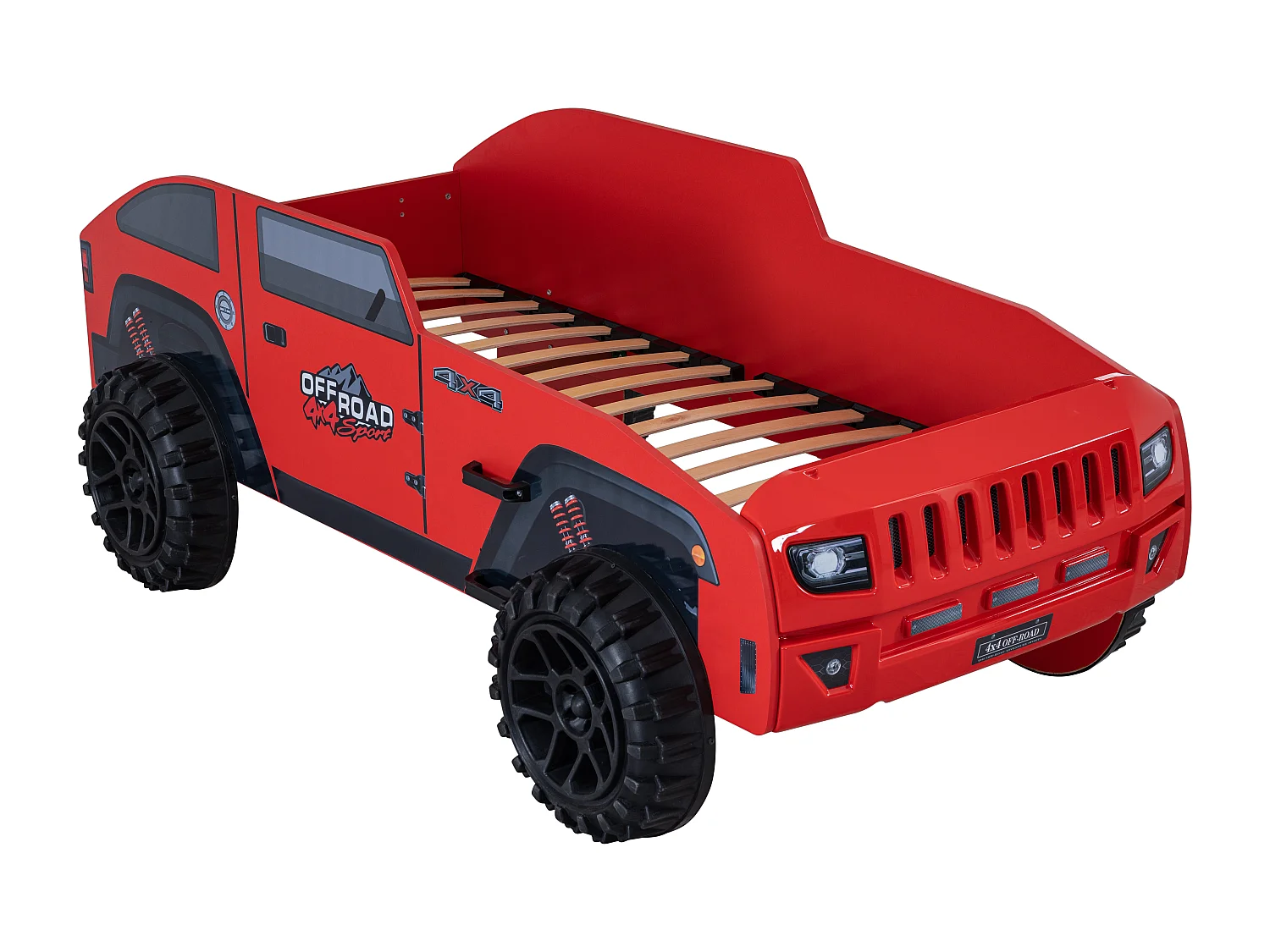 Lit enfant jeep rouge tout terrain avec phares
