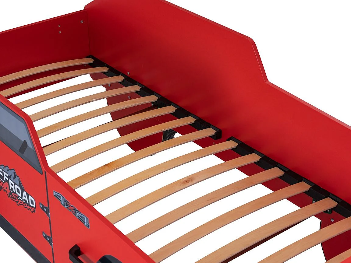 Lit enfant jeep rouge tout terrain avec phares