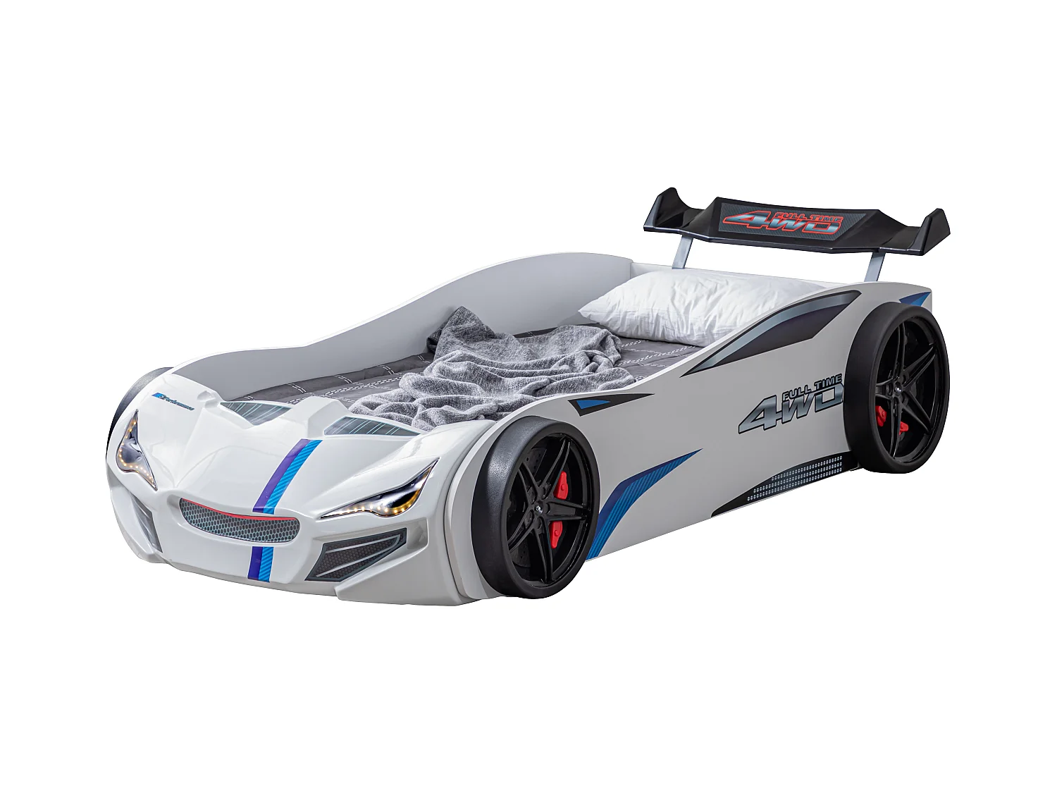 Lit voiture de course avec phares Mustang blanc