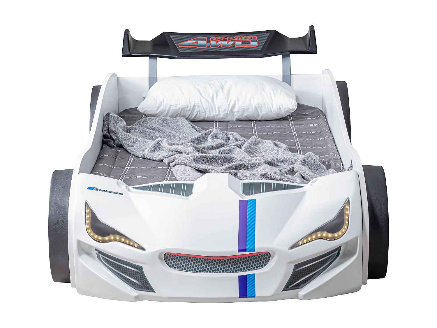 Raceautobed MUSTANG met LED-koplampen – 90 x 190 cm-Kleur Wit