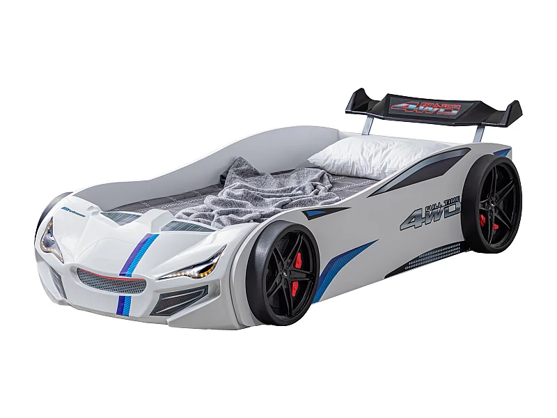 Lit voiture de course avec phares Mustang blanc