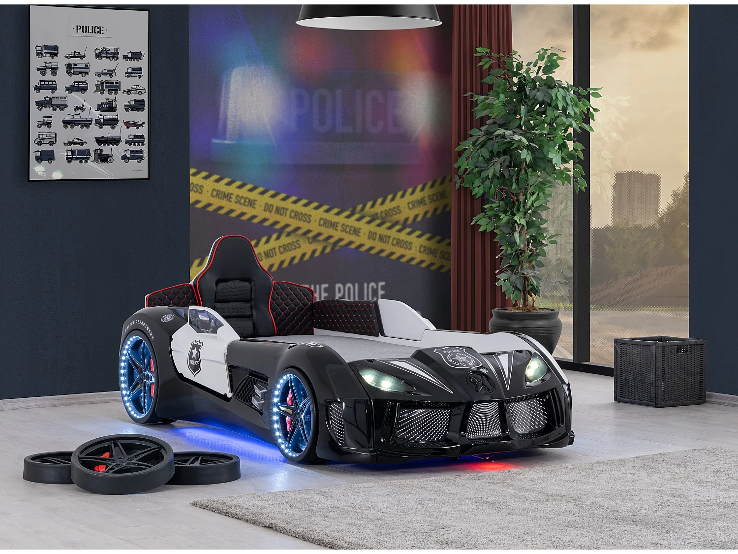 Lit enfant voiture de police noir Speed 90x190