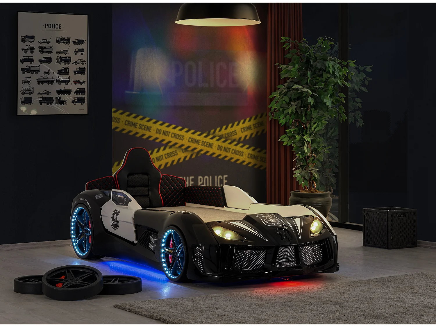 Lit enfant voiture de police noir Speed 90x190