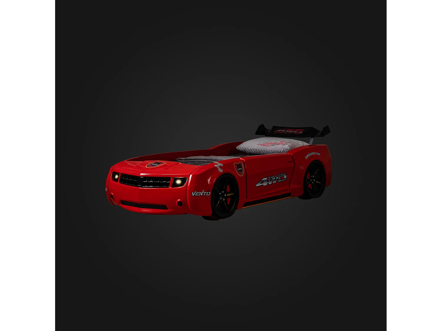Lit voiture de course rouge avec phares Fusion 90x190