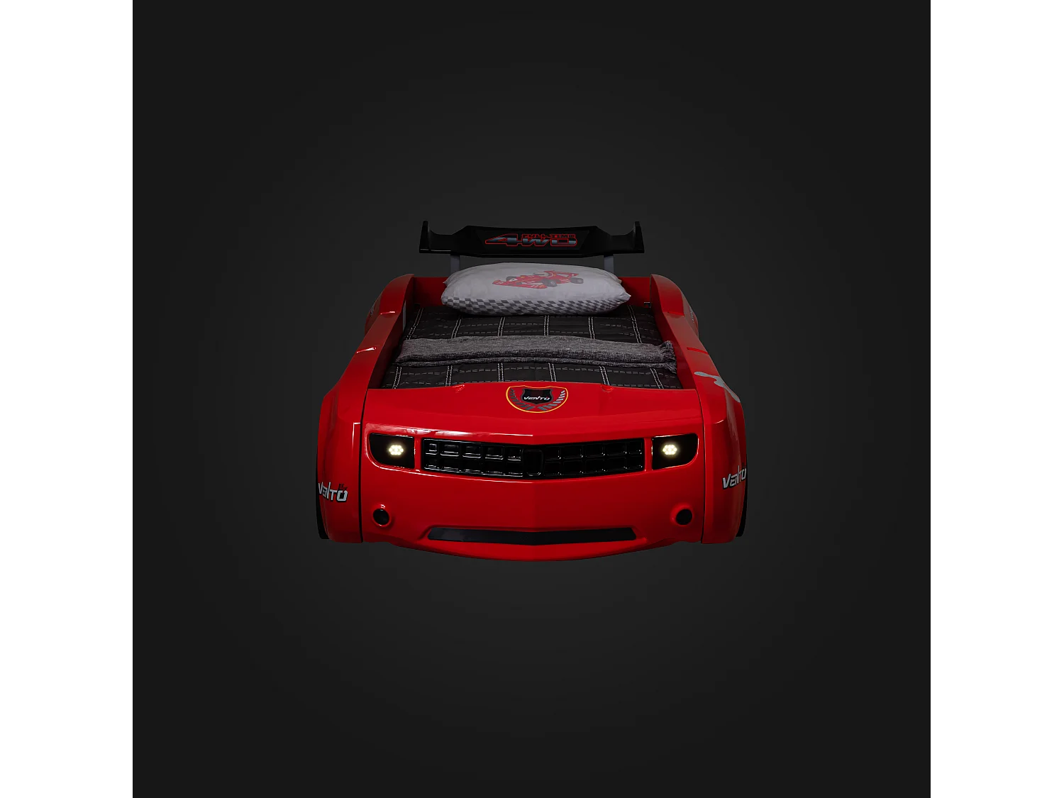 Lit voiture de course rouge avec phares Fusion 90x190