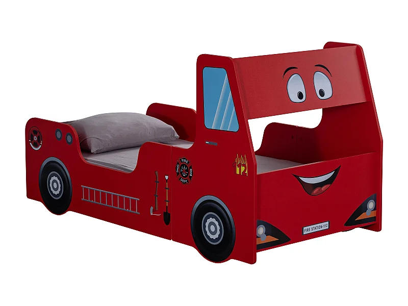 Rood brandweerwagenbed met koplampen 90x190 cm