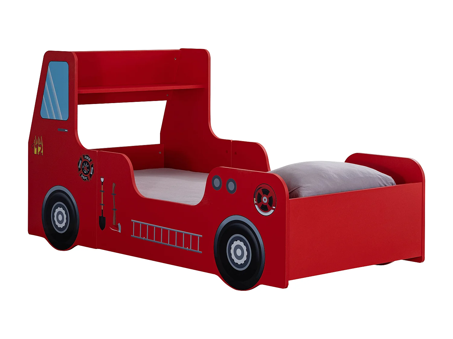 Rood brandweerwagenbed met koplampen 90x190 cm