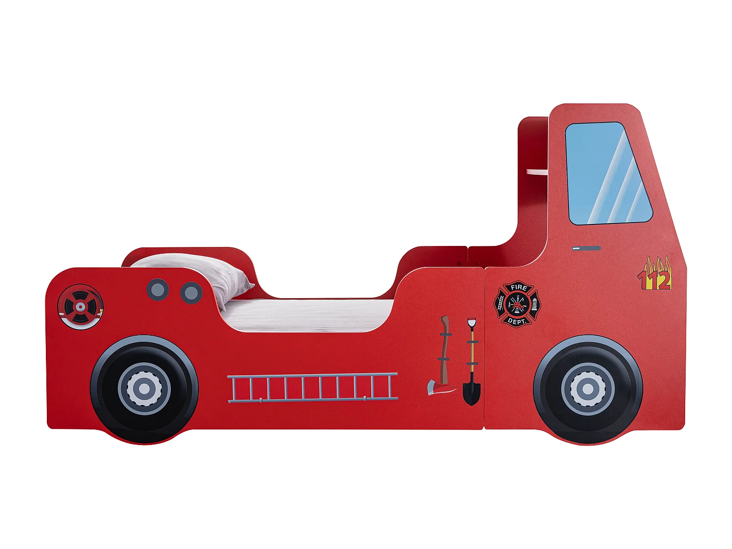 Lit camion de pompier rouge avec phares 90x190