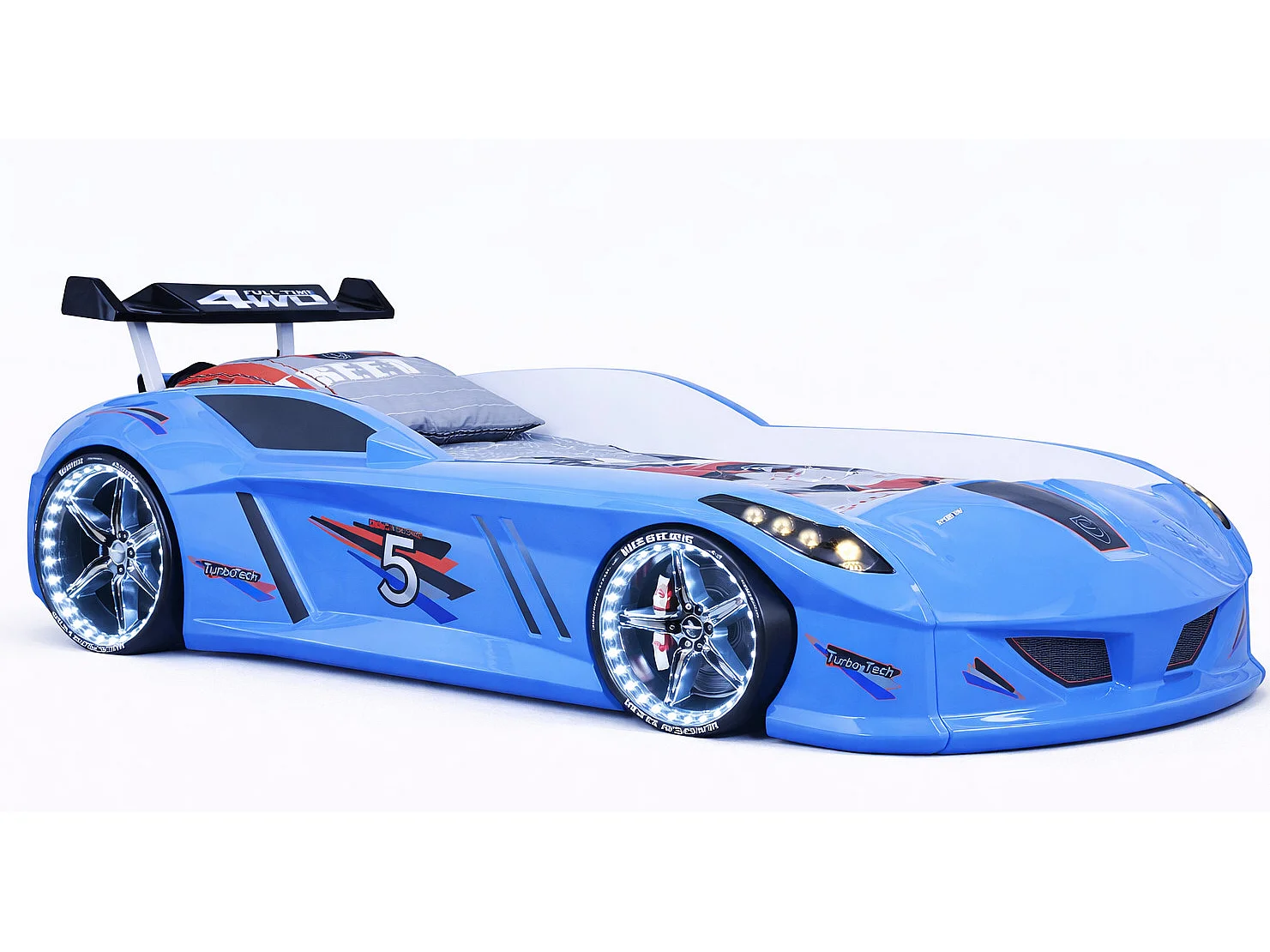 Lit voiture FORMULE 1 avec LED et bruitages – 90x190-Bleu