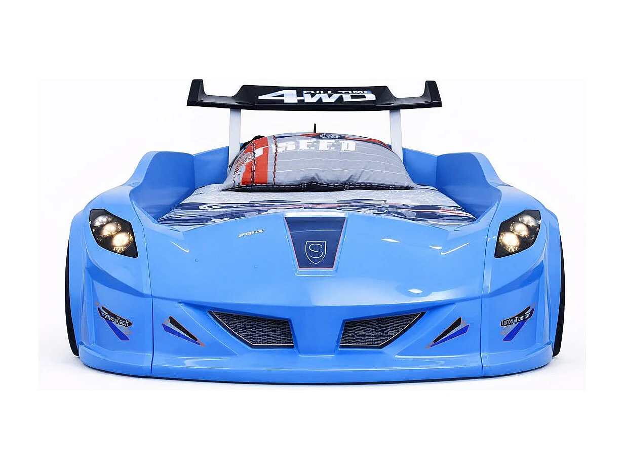 Lit voiture FORMULE 1 avec LED et bruitages – 90x190-Bleu