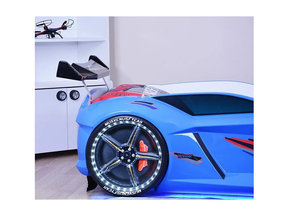 Lit voiture FORMULE 1 avec LED et bruitages – 90x190-Bleu