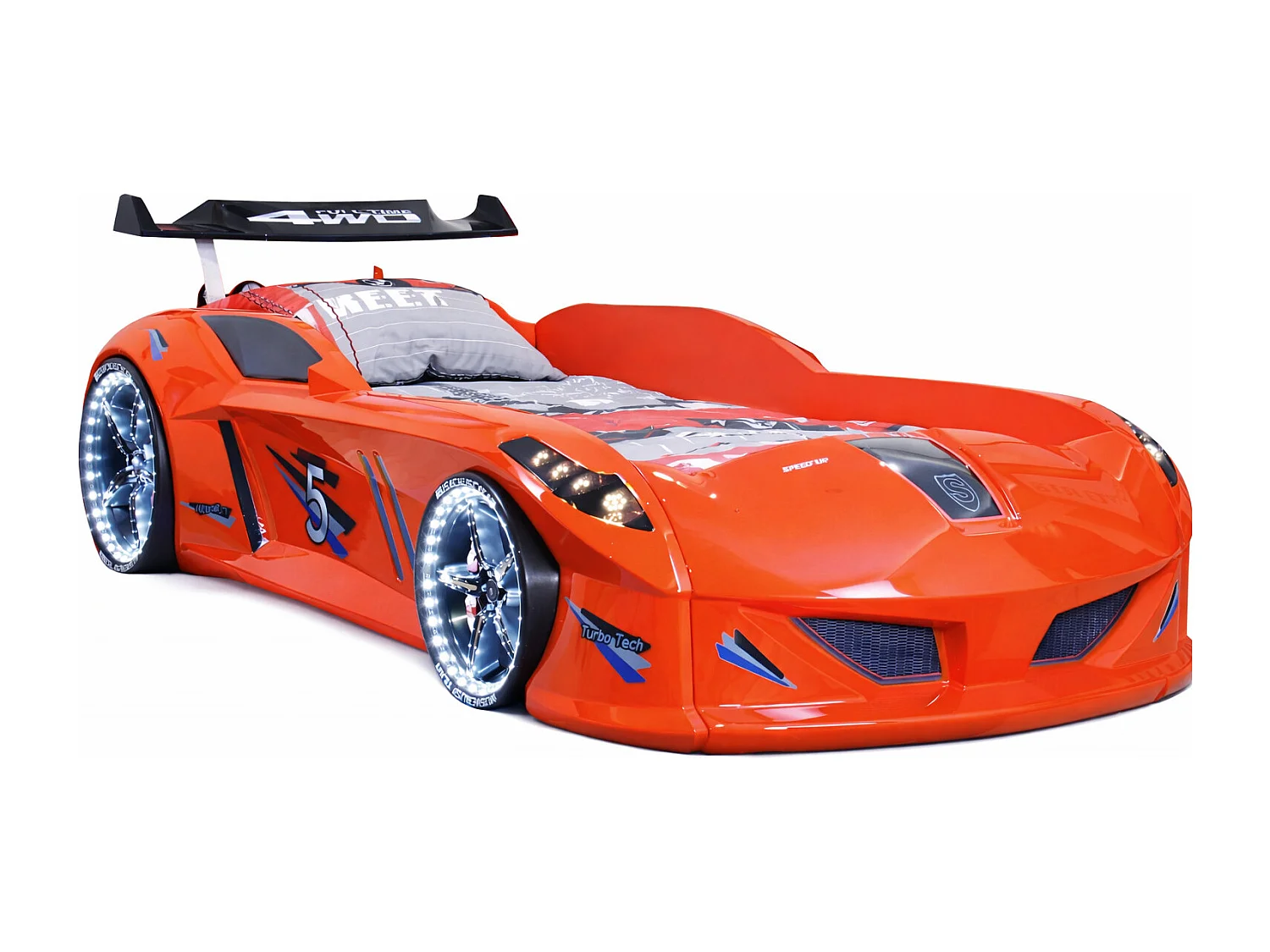 Lit voiture FORMULE 1 avec LED et bruitages – 90x190-Bleu