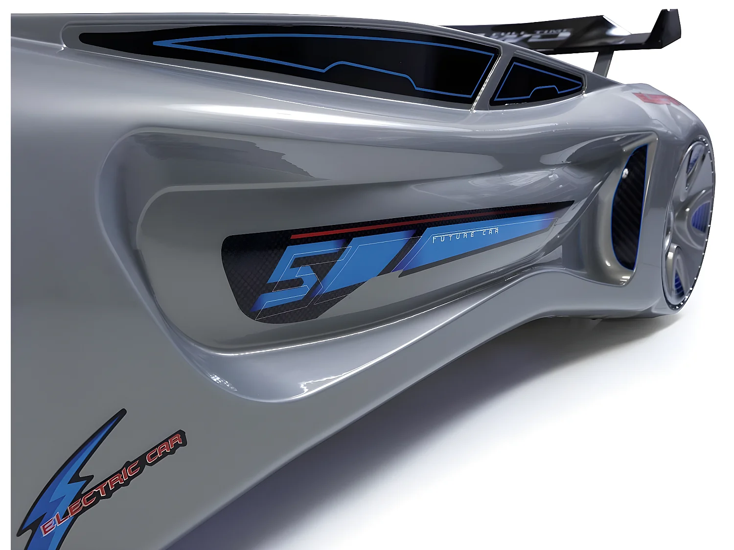 Futuristisch grijs LED kinderautobedje met geluidseffecten 90x190 cm