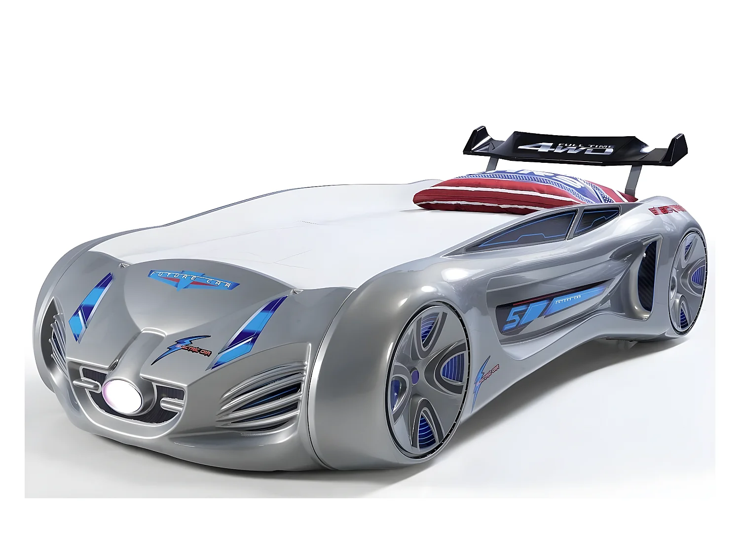 Lit voiture enfant futuriste grise à Led avec effets sonores 90x190