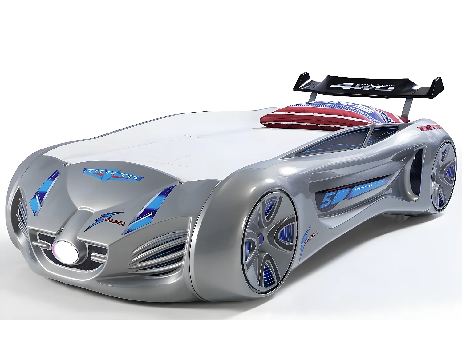 Lit voiture enfant futuriste grise à Led avec effets sonores 90x190