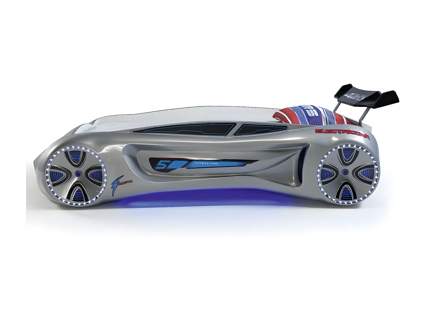 Lit voiture enfant futuriste grise à Led avec effets sonores 90x190