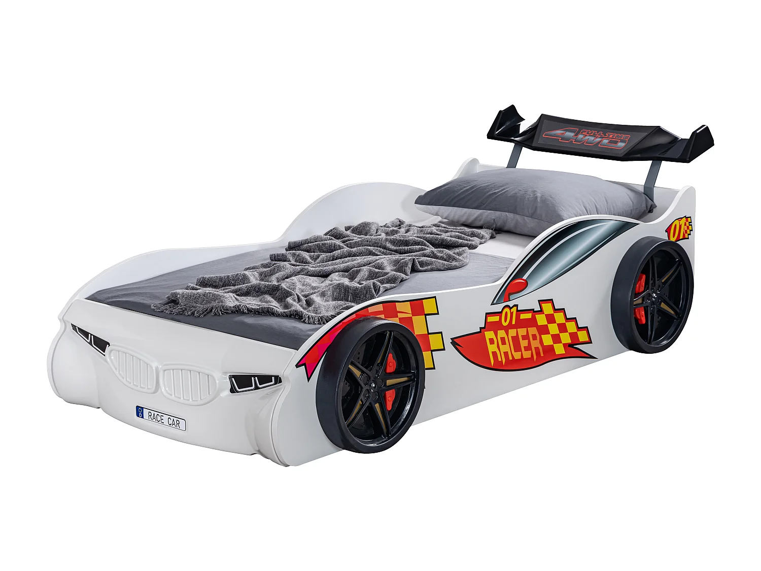 Lit voiture de sport blanc Racer 90x190