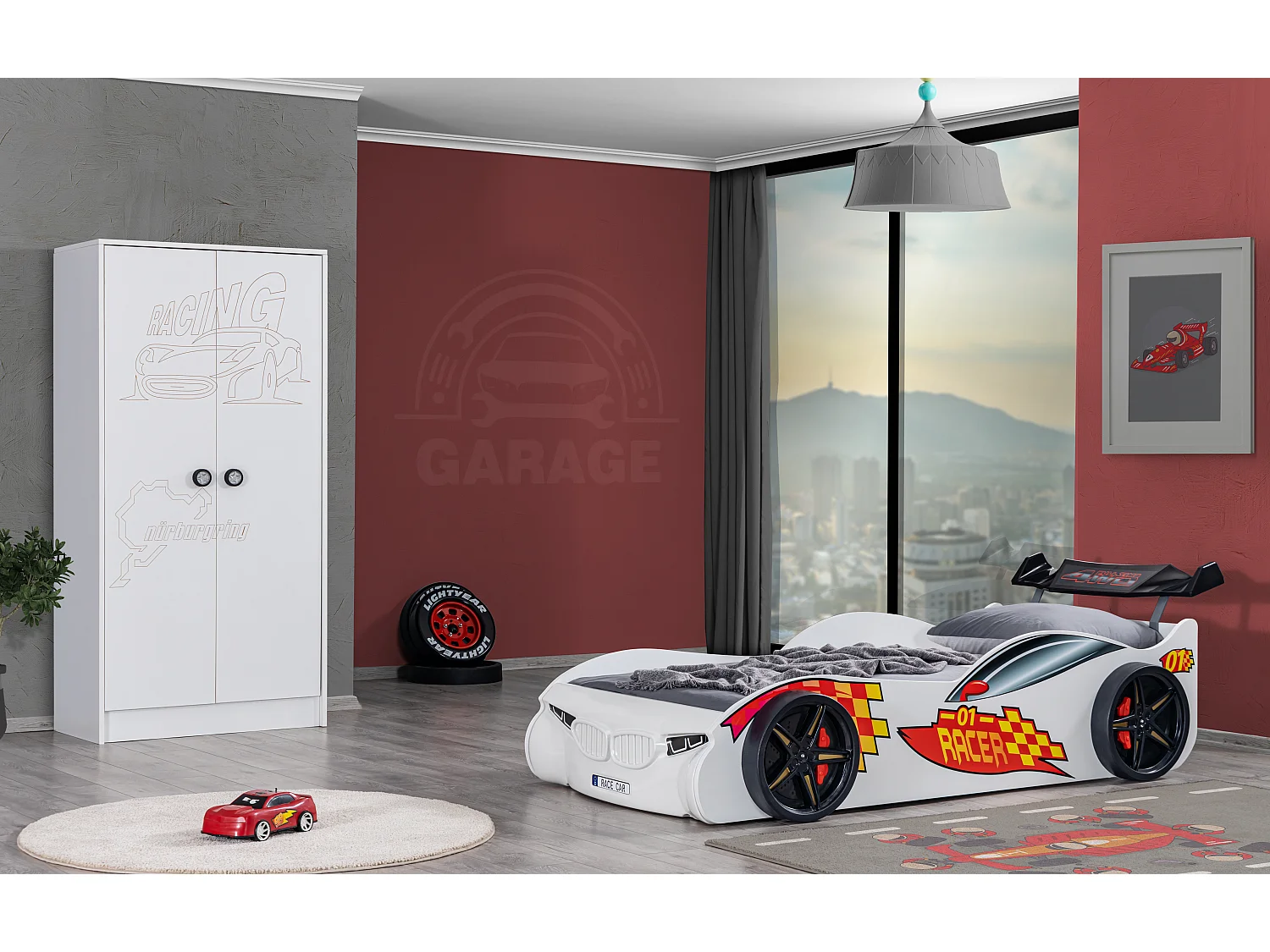 Lit voiture de sport blanc Racer 90x190