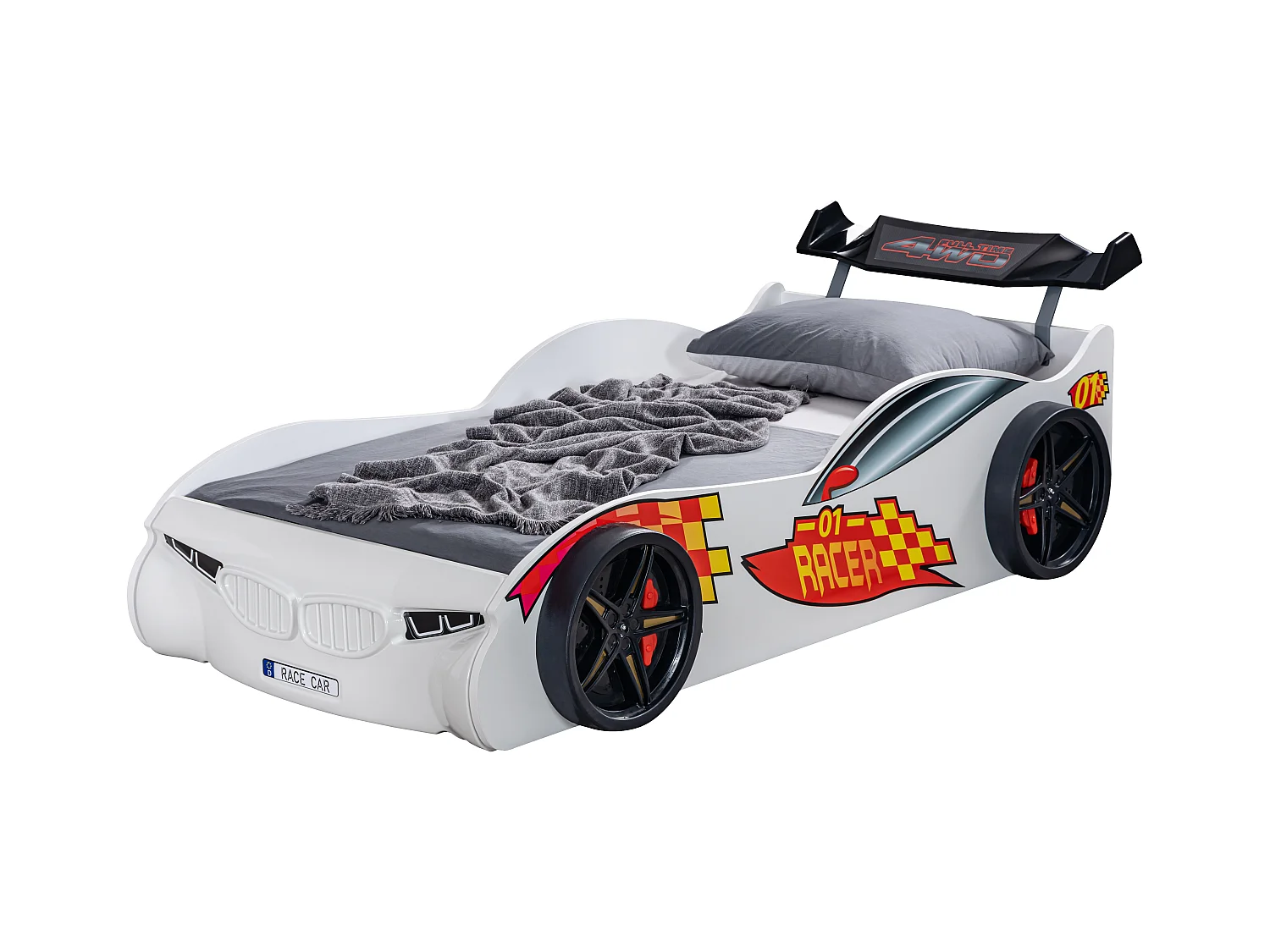 Lit voiture de sport blanc Racer 90x190