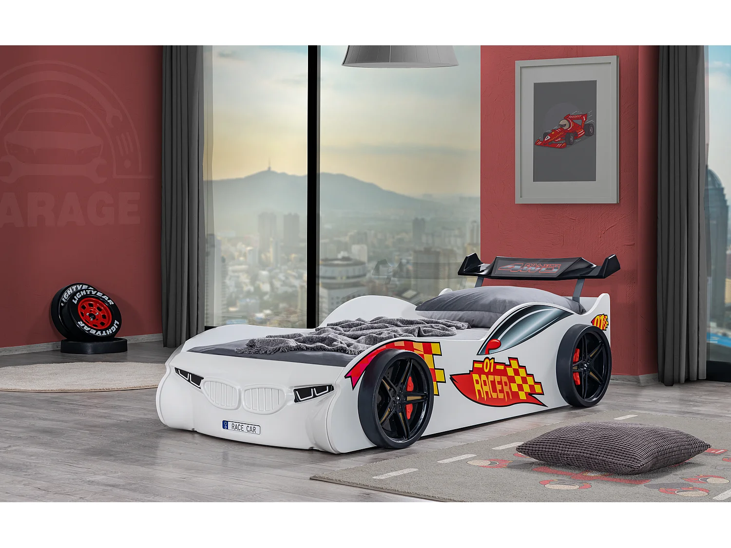 Lit voiture de sport blanc Racer 90x190