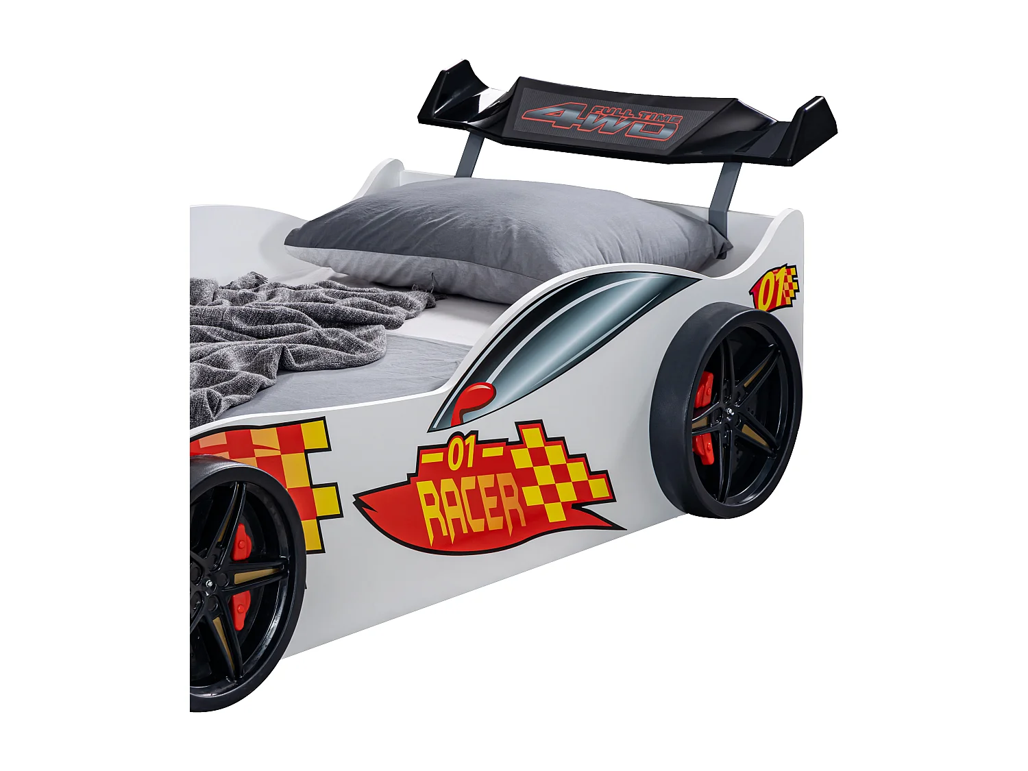 Lit voiture de sport blanc Racer 90x190