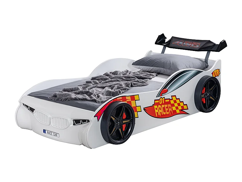 Lit voiture de sport blanc Racer 90x190