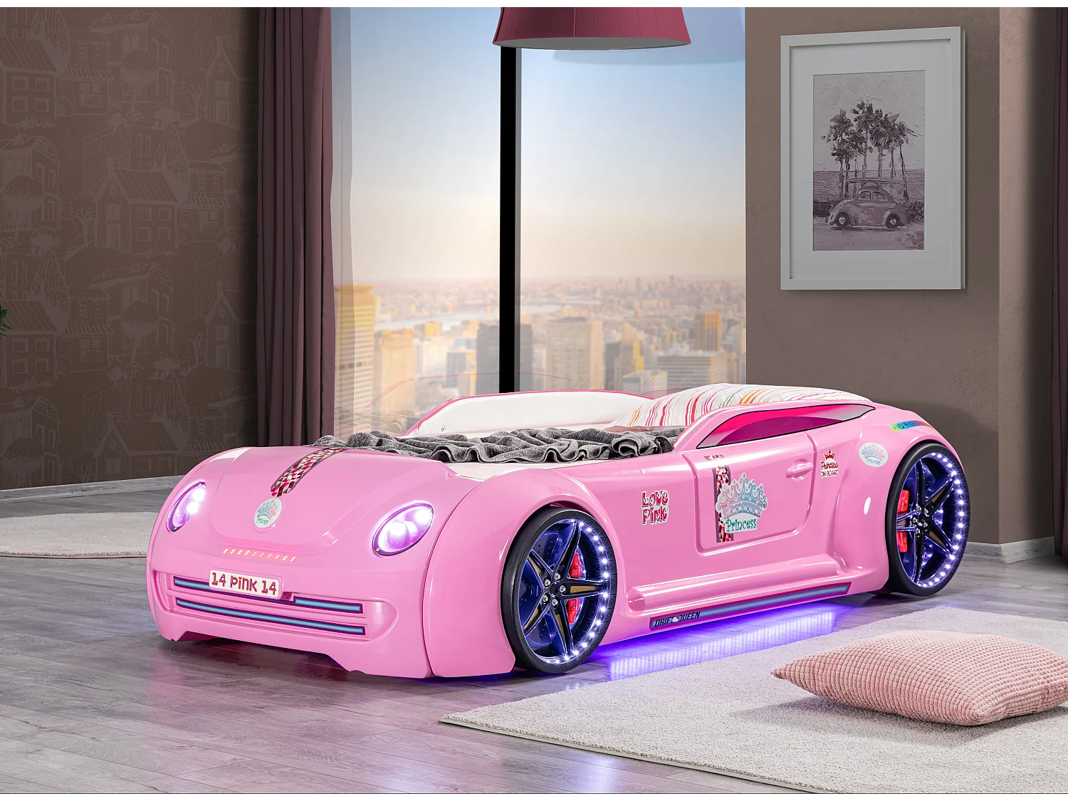 Pink Lover autobed ​​met LED en geluidseffecten 90x190 cm
