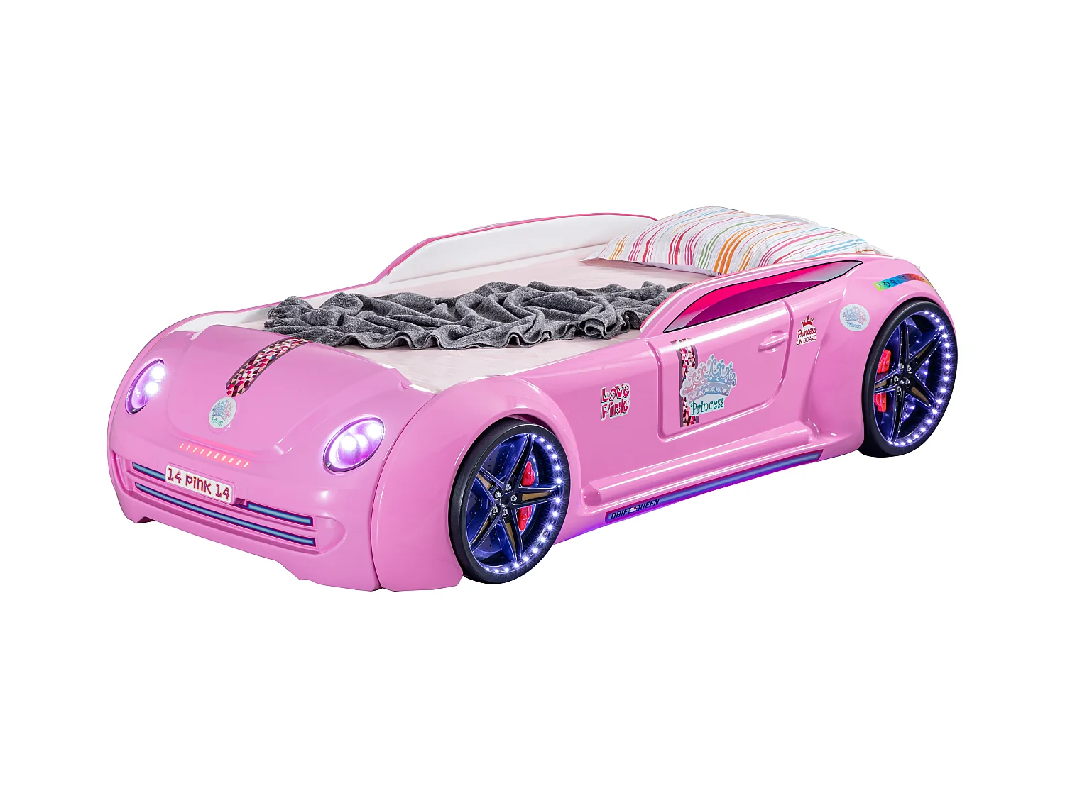 Lit voiture Lover rose à led et bruitage 90x190