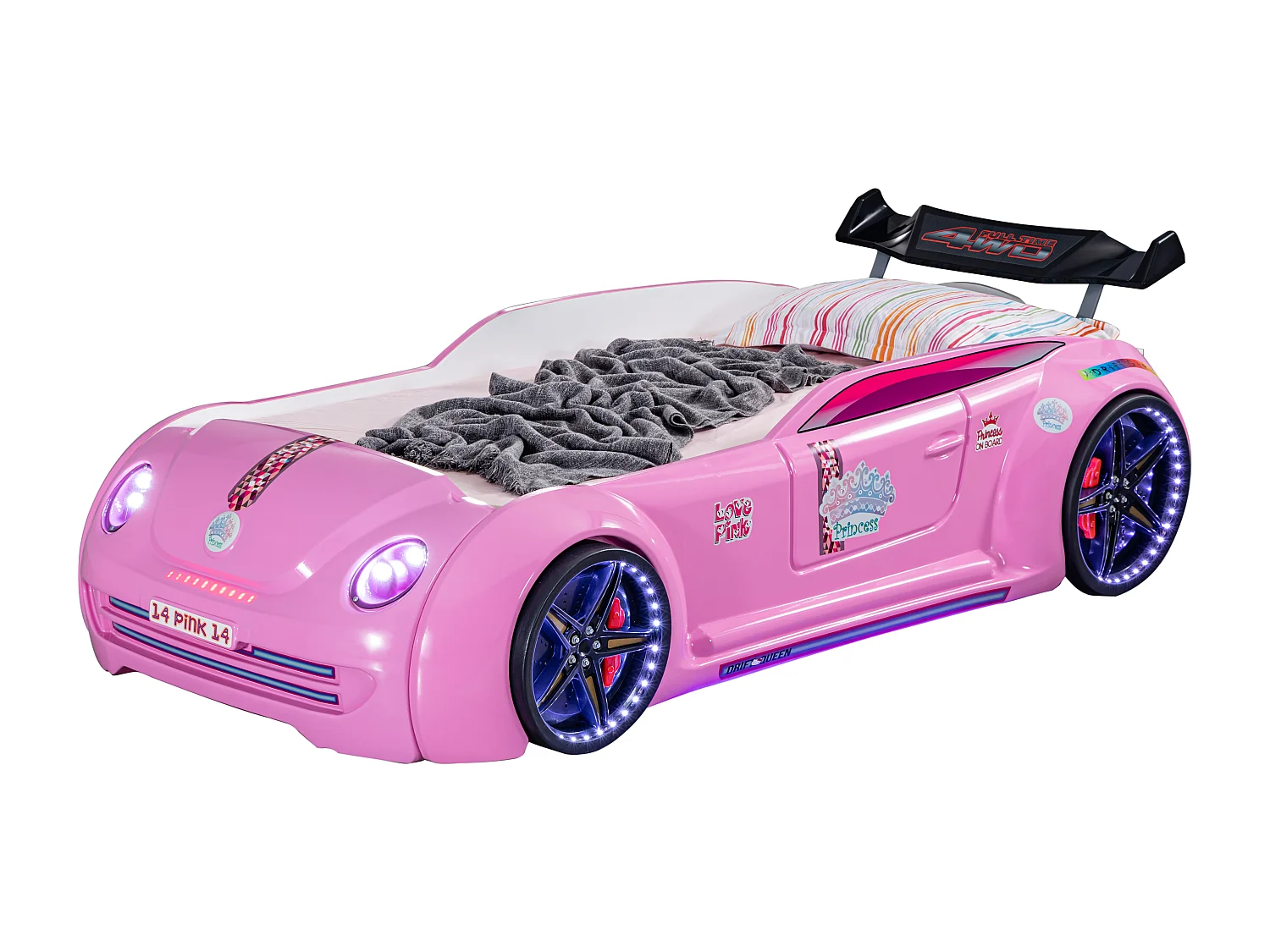 Lit voiture Lover rose à led et bruitage 90x190