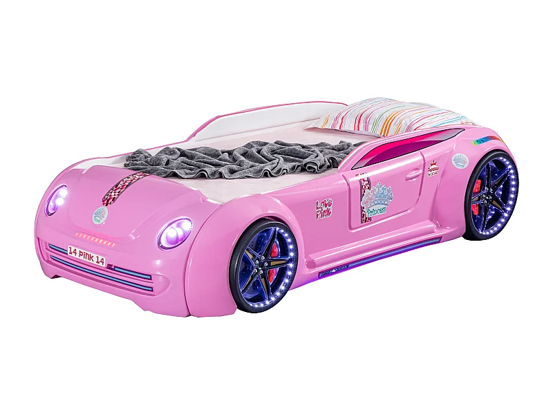 Lit voiture Lover rose à led et bruitage 90x190