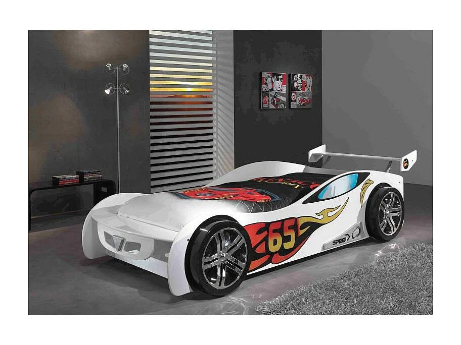 Cama coche de carreras 90x200 cm madera blanca Lemans-