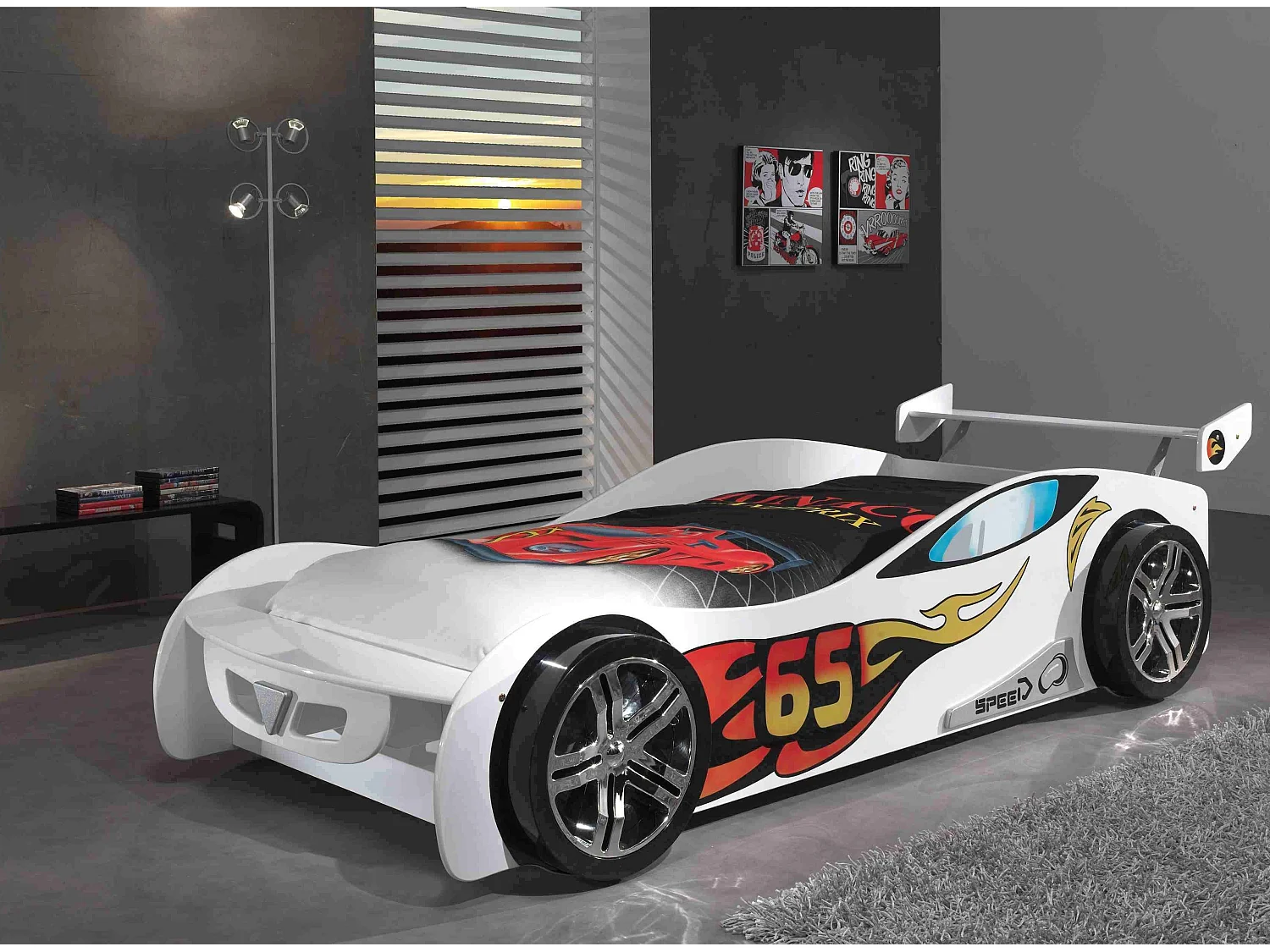 Cama coche de carreras 90x200 cm madera blanca Lemans-