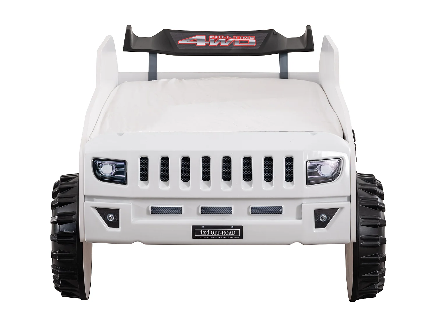 Lit enfant jeep blanche tout terrain avec phares