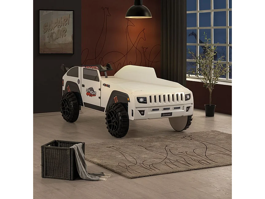 Lit enfant jeep blanche tout terrain avec phares