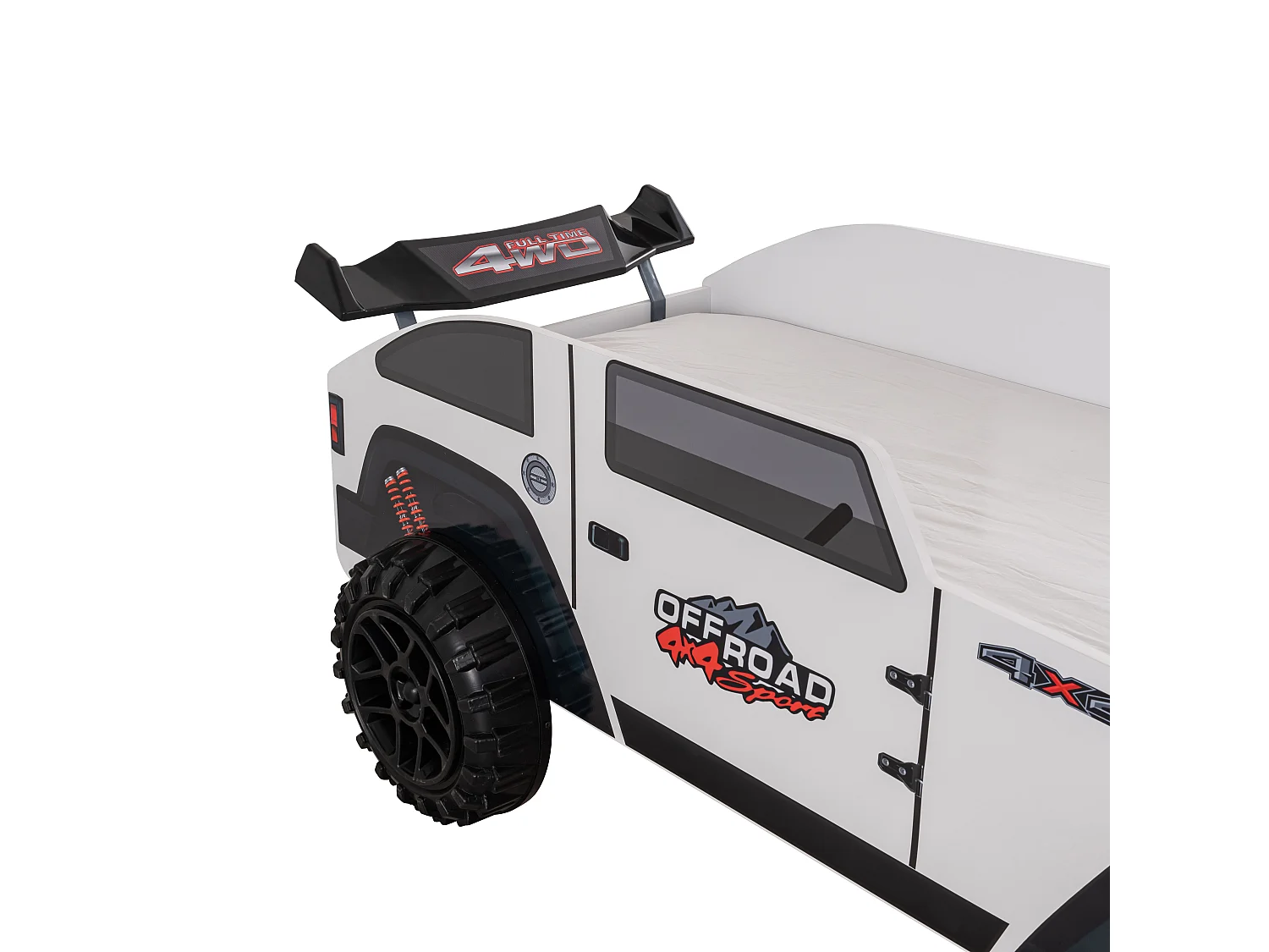 Lit enfant jeep blanche tout terrain avec phares