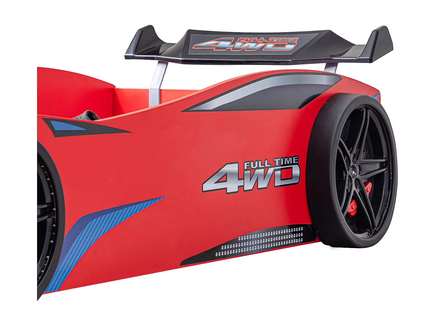 Lit voiture de course MUSTANG avec phares LED – 90x190-Rouge